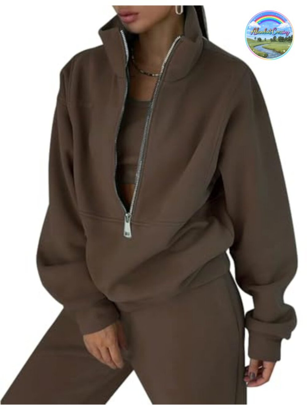 Women's 2 Piece Fleece Tracksuit Half Zip Sweatshirt Jogger Set
